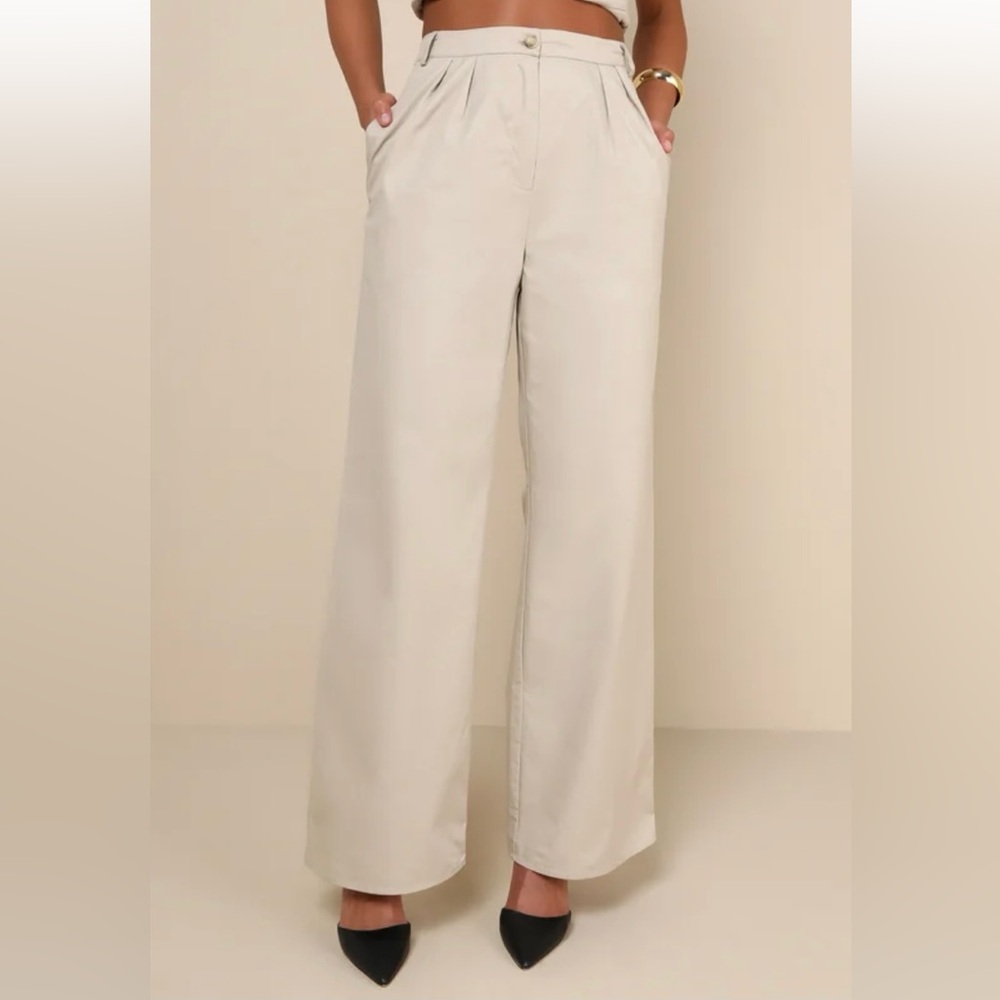 NWT Lulus Khaki High-Rise Wide Leg Pants
